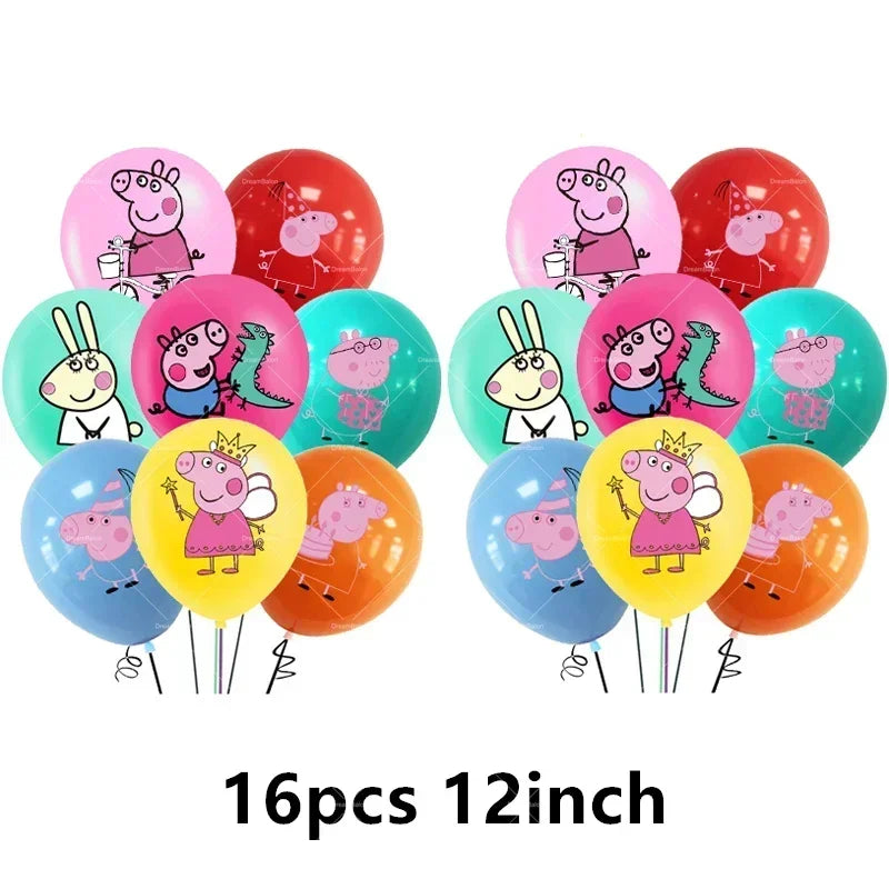 Peppa Pig Balloons Family Pink George Rebecca Susy Ballons Happy Birthday Banner Party Decoration Kids Cake Topper Tableware Toy