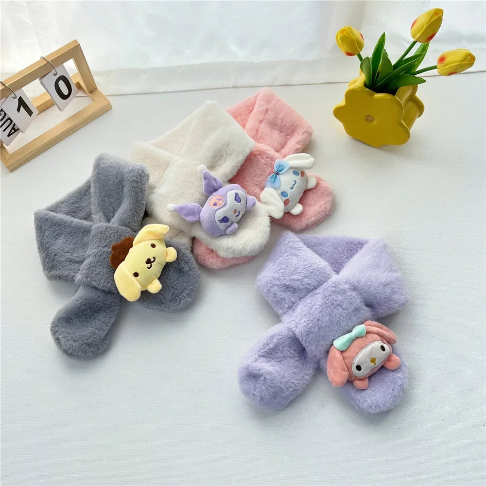 Kawaii Sanrio Plush Kuromi Children Scarf Cinnamoroll My Melody Anime Accessories Soft Thickened Kids Scarves Girls Cute Gifts