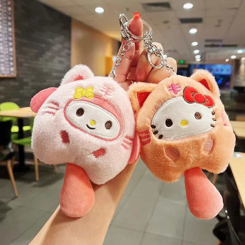 Sanrio Plush Doll Keychain Melody Cinnamoroll Pochacco Cute Key Ring Bag Pendant Gift Kids Toys Backpack Decoration Girl Gifts
