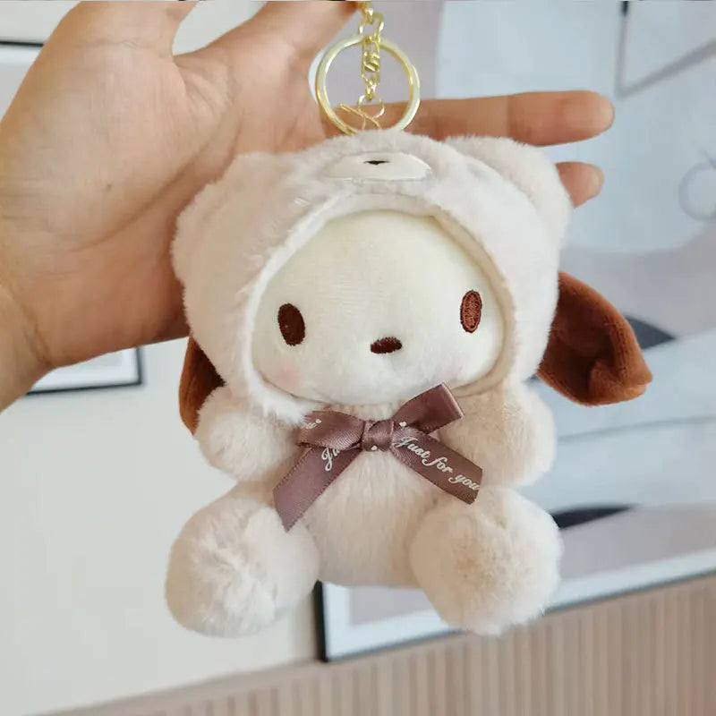 Sanrio 12CM Cute Plush Keychain for Children Hello Kitty Pendant Kuromi Cartoon KeyChain Backpack Decoration Gifts for Kids Toy
