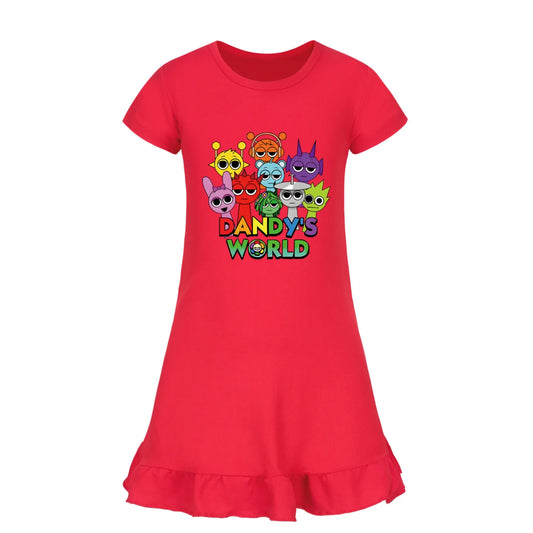 Hot sprunki Child Clothes Kids Summer Horror Game Incredibox Pajamas Dress Baby Girls Short Sleeve Nightgown Cartoon Sleep Wear
