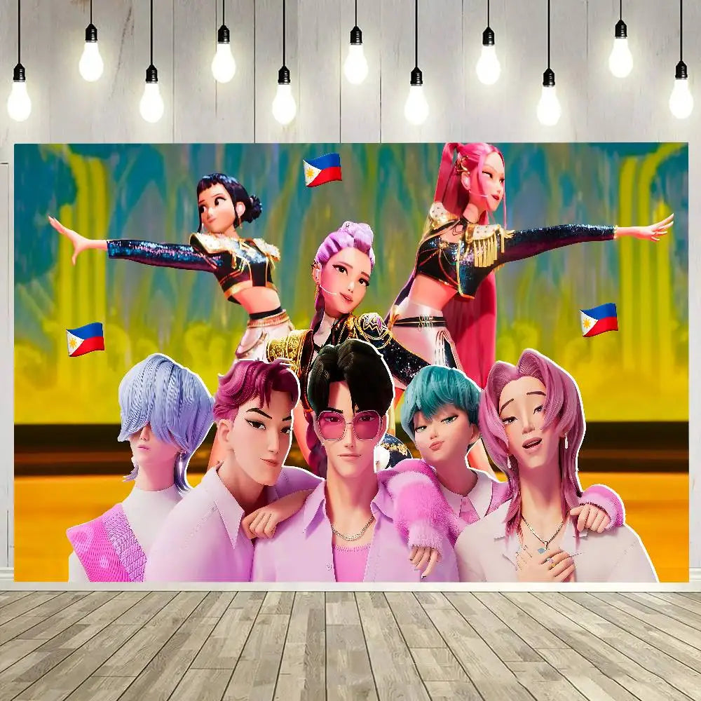 KPop Demon Hunters Cartoon Theme Party Backdrop Vinyl Photography Background Birthday Party Decorations