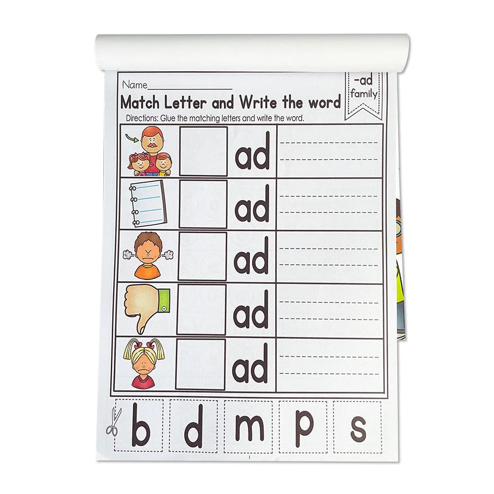 2books English CVC Words Phonics Workbook Language Arts Skills book for Kids children read & match & sound & sentence Worksheet