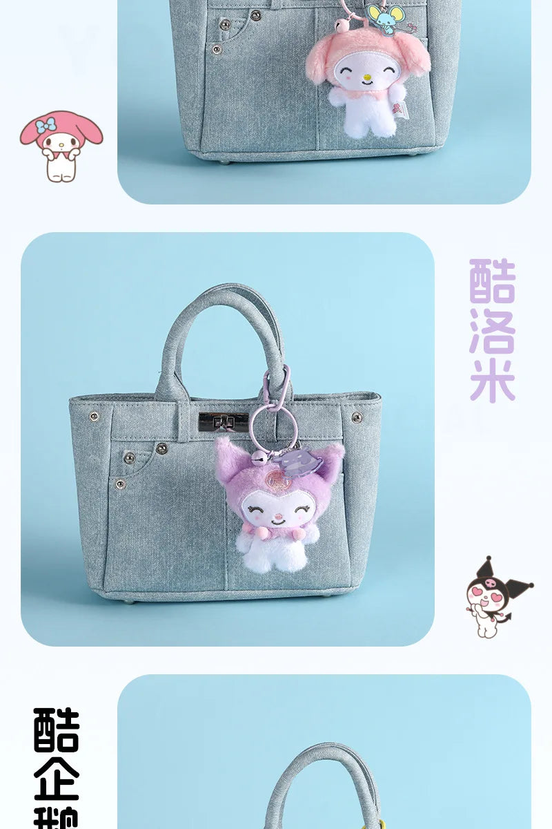 Sanrio Hello Kitty Kuromi Cute Stuffed Keychain Car School bag Pendant Kids Plush Toy Keyring Plushier Strap Doll Birthday Gift