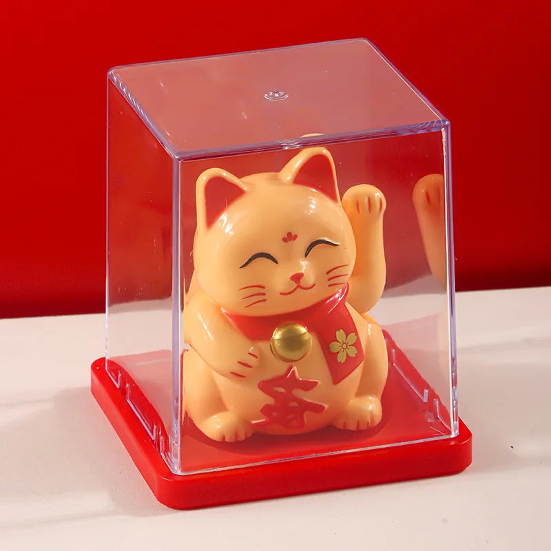 Solar Powered Maneki Neko Lucky Cat Welcoming Chinese Lucky Cat Waving Hand Beckoning Fortune Cat Figurines For Home Decor