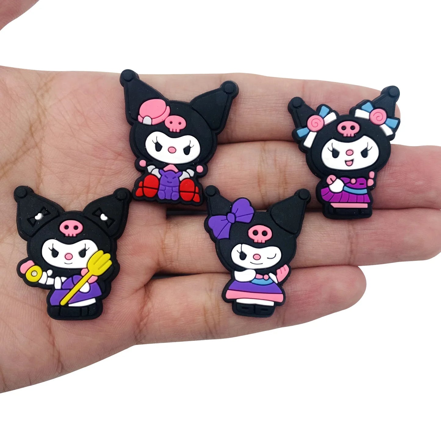 Fashion MINISO 1PCS Cartoon Cute Sanrio DIY Decorate Kuromi Shoe Charms PVC Black Sandals Accessories Kids Girls Boy X-mas Gifts