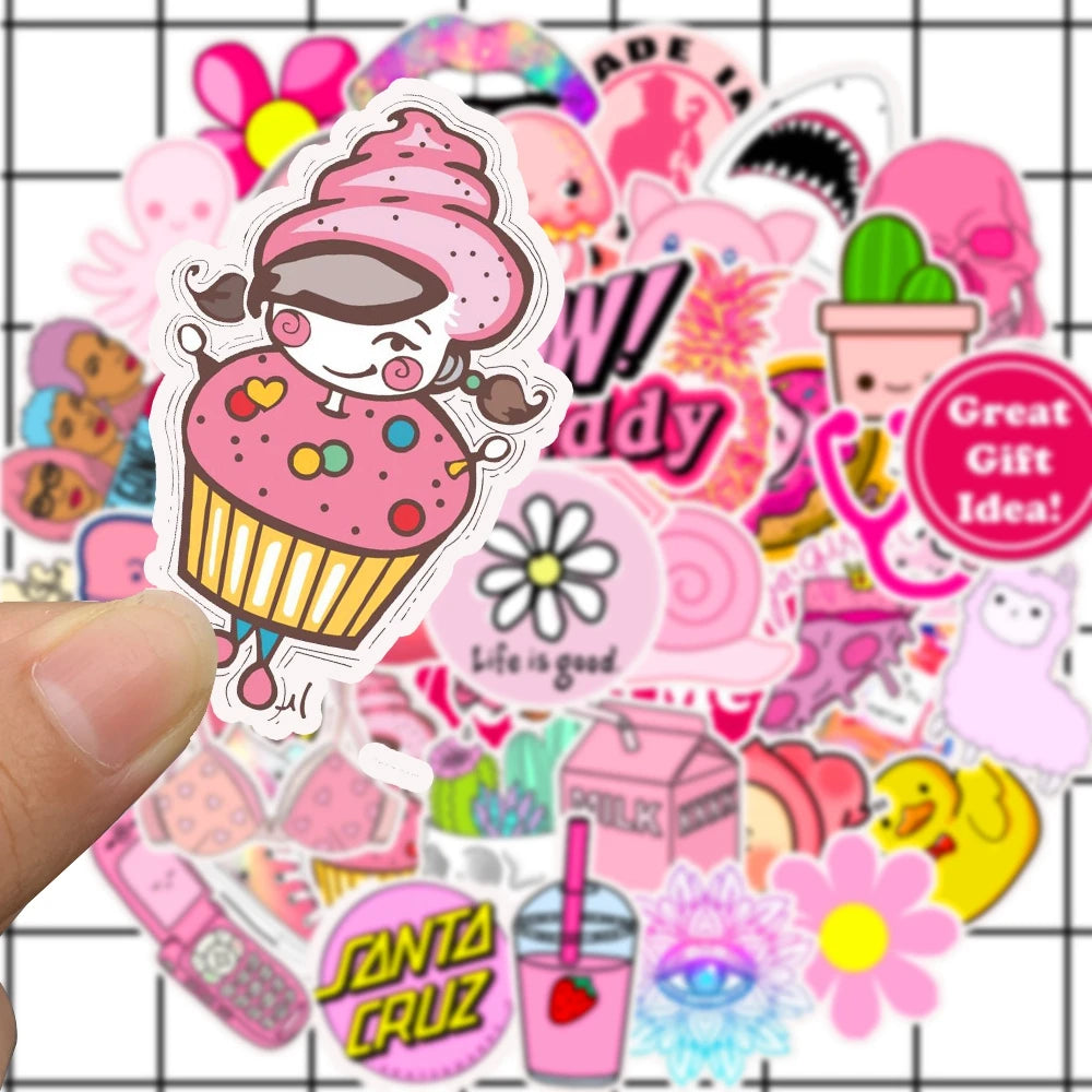 50/100pcs Ins Style Pink Preppy Style Stickers For Party Gift Skateboard Motorcycle Scrapbooking Laptop Suitcase Toys