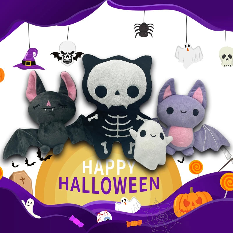 TreasuringU Halloween Kawaii Bat Plush Toys with Slippers Cute Plushie Dolls Cartoon Funny Ghost Toys Kids Birthday Gift