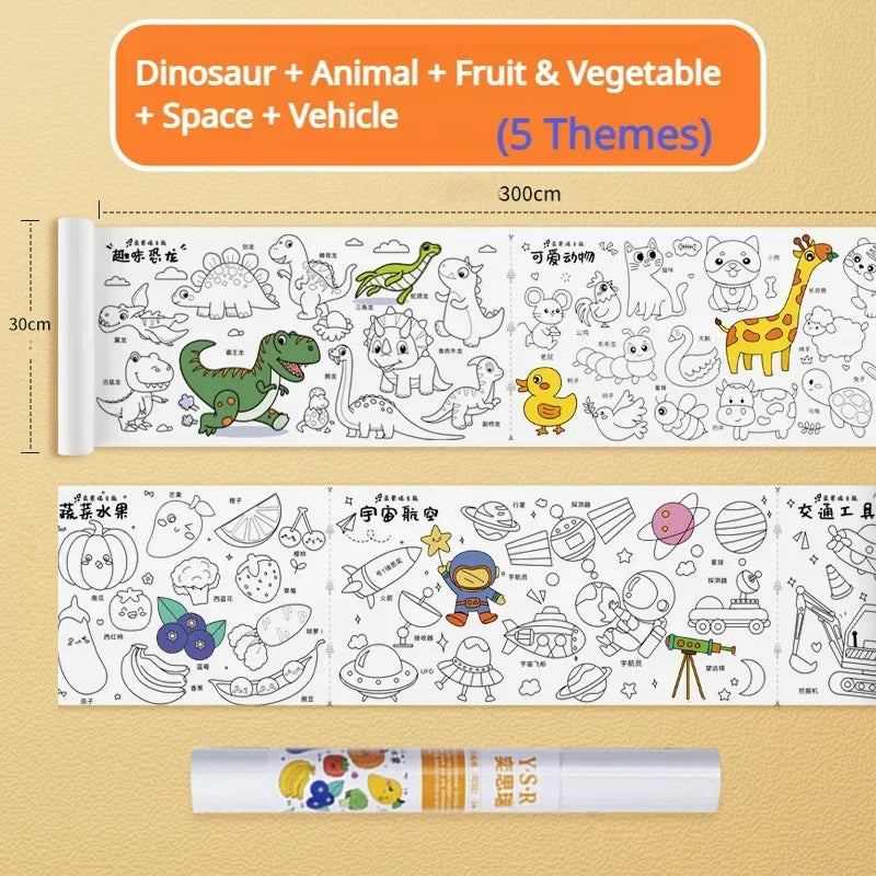 Children Drawing Roll Sticky Graffiti Scroll DIY Painting Color Filling Paper Coloring Papers for Kids Educational Toys Gifts