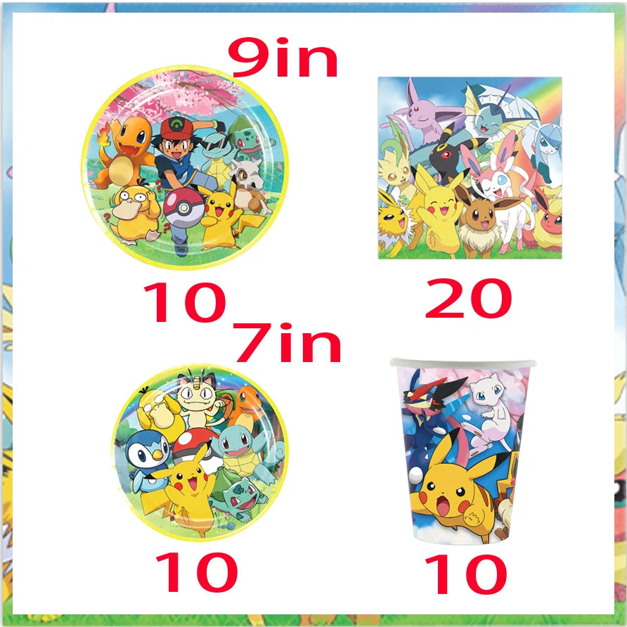 Pokemon Party Theme Disposable Tableware Banner Decor Pikachu Cup Plate Napkin Tablecloth Kids Toy Baby Shower Party Supplies ﻿
