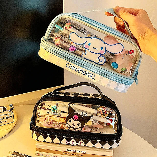 Sanrio Hello Kitty Pencil Bags Cartoon Kuromi My Melody Cinnamoroll Large Capacity Portable Stationery Box Storage Case Kids Toy