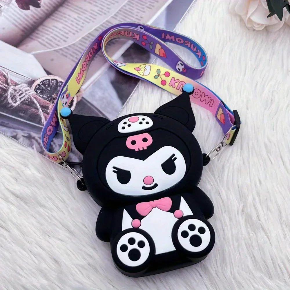 Kawaii Cartoon Anime Bag for Kids Sanrio Kuromi Crossbody Bag Storage Purse Cartoon 3D Silicone Shoulder Bag for Holiday Gifts
