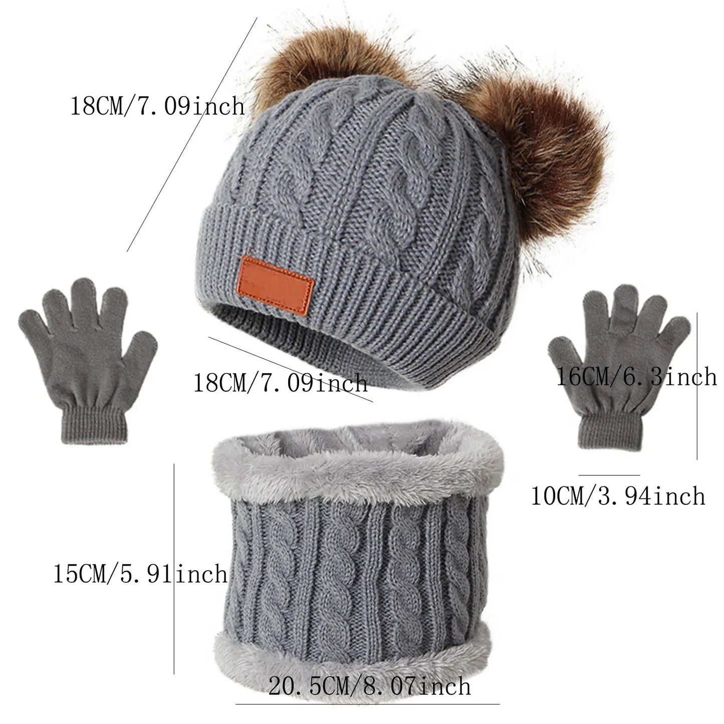 3pcs 2025 New Winter Toddler Kids Warm Knitted Pompom Hat Winter Solid Cap Scarf Glove Child Winter Warm Set Gifts For Kids