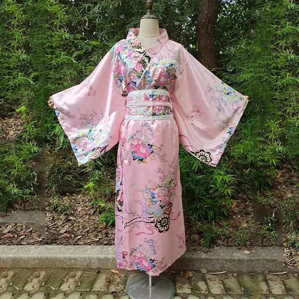 Cosplay Costume Traditional Japanese Kimono Japanese Style Printed Floral Sakura Girl Kimono Dress Asian Elegance