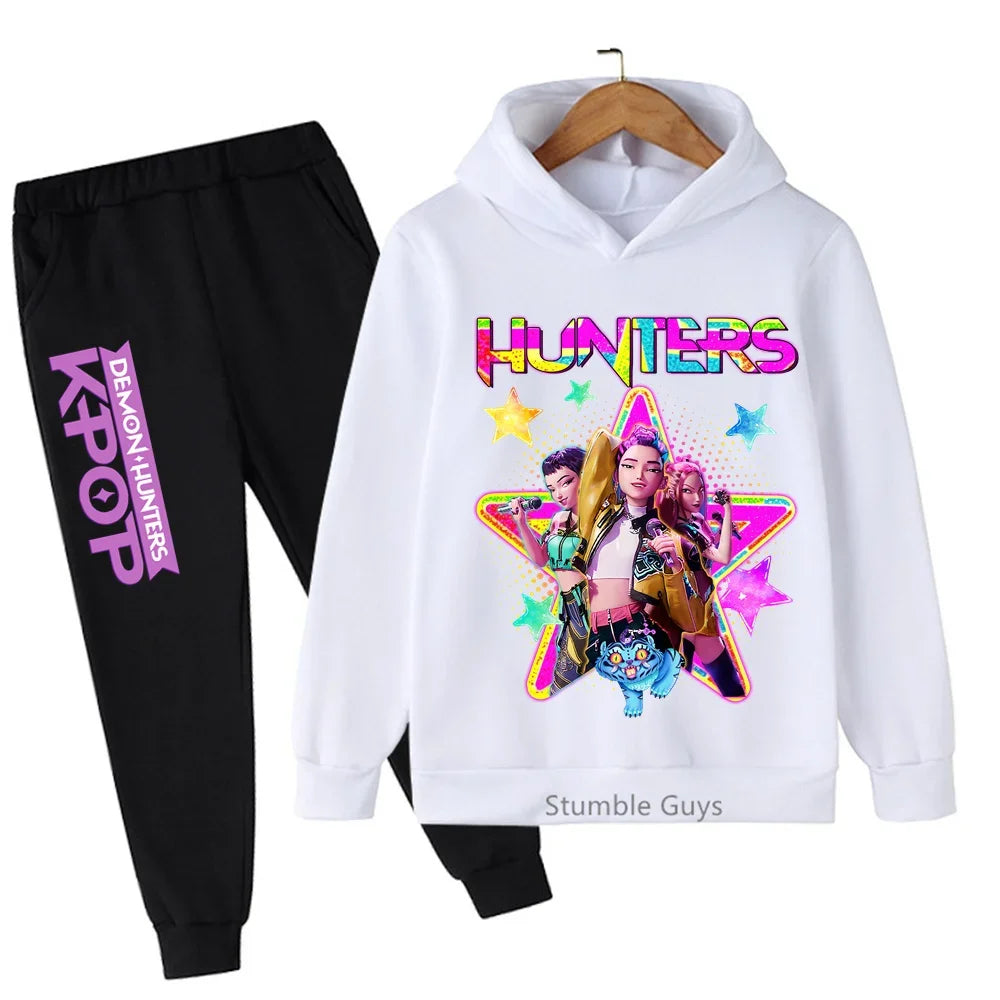 Kpop Demon Hunters Hoodie Set Kids Boys Girls Sportswear 3-12Y Autumn Anime Clothes