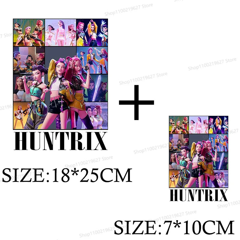 Kpop Demon Hunters Cartoon Patches for Clothes Vynil Heat Transfer Thermal Stickers DIY Kids T shirt Iron on for Women Appliqued