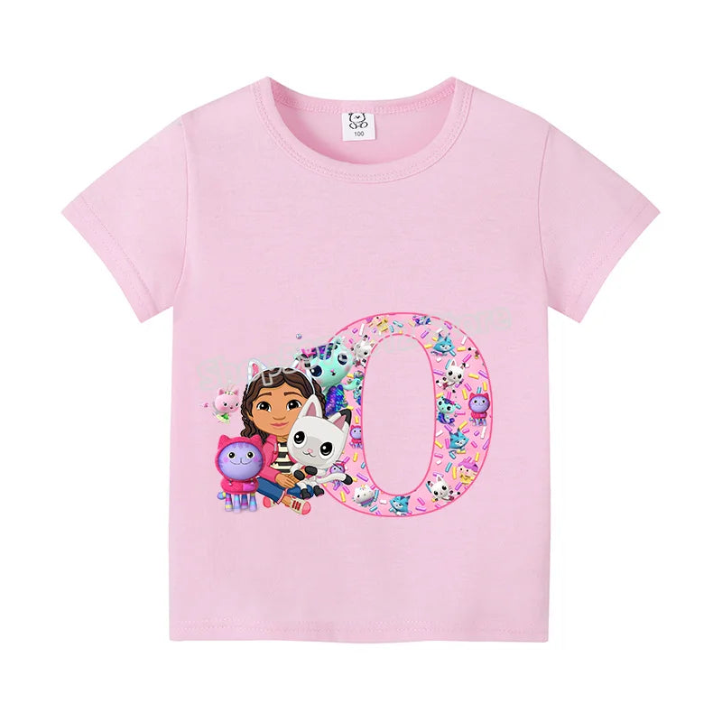 New Gabby Dollhouse T-shirt for Child A-Z Letters Tee Fashion Tops Cute Cartoon Girl Clothes Anime Kids Summer Short Sleeve Gift