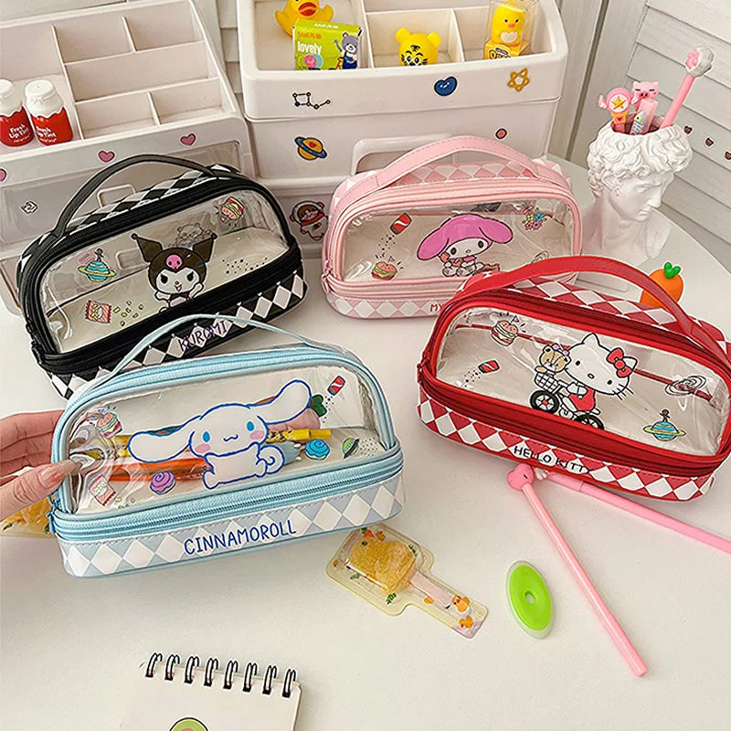 Sanrio Hello Kitty Pencil Bags Cartoon Kuromi My Melody Cinnamoroll Large Capacity Portable Stationery Box Storage Case Kids Toy