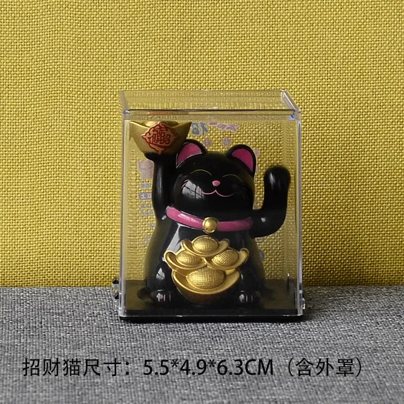Solar Powered Maneki Neko Lucky Cat Welcoming Chinese Lucky Cat Waving Hand Beckoning Fortune Cat Figurines For Home Decor