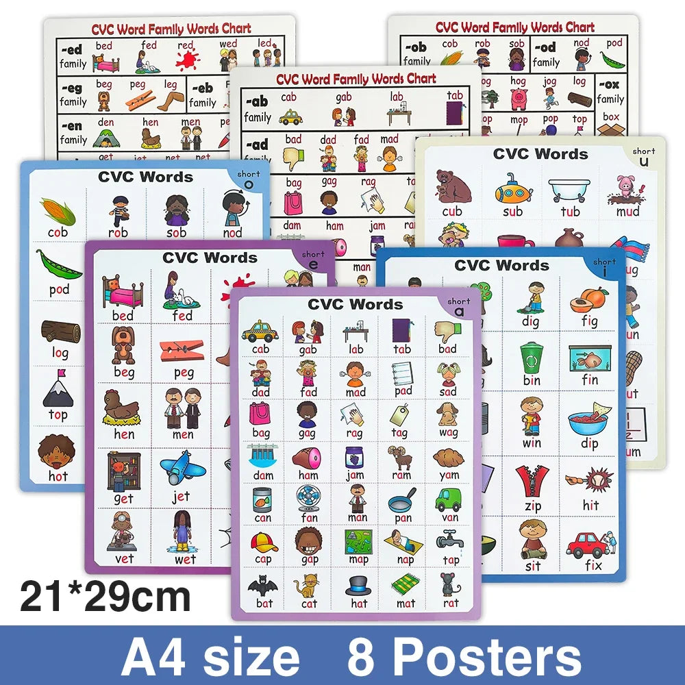 2books English CVC Words Phonics Workbook Language Arts Skills book for Kids children read & match & sound & sentence Worksheet