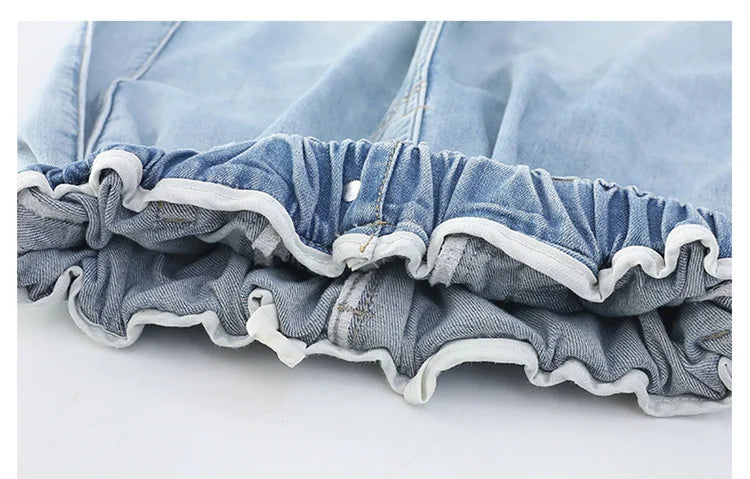 Jeans for Girls Fashion Clothes for Teenagers Solid Loose Kids Wide Leg Pants with Butterfly Children Denim Trousers Age 5-14T