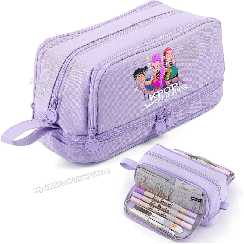 Kpop Demon Hunters High-capacity Pencil Bag Cartoon  Music Girl Pencilcase Rumi Mira Zoey Student Pen Case Kid School Stationery