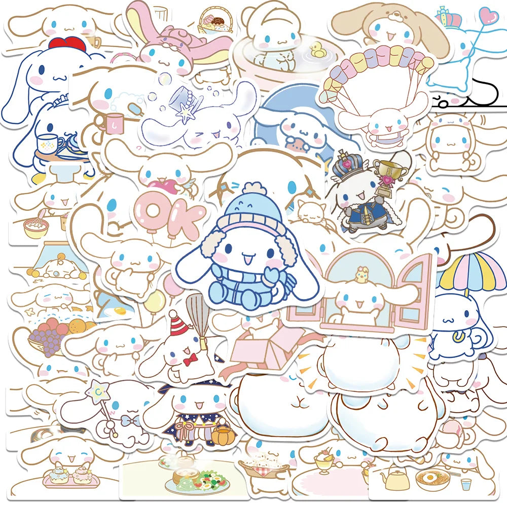 50/100pcs Sanrio Cinnamoroll Stickers Cartoon Cute Kids Toy Decals PVC DIY Luggage Stationary Wall Car Travel Sticker Wholesale