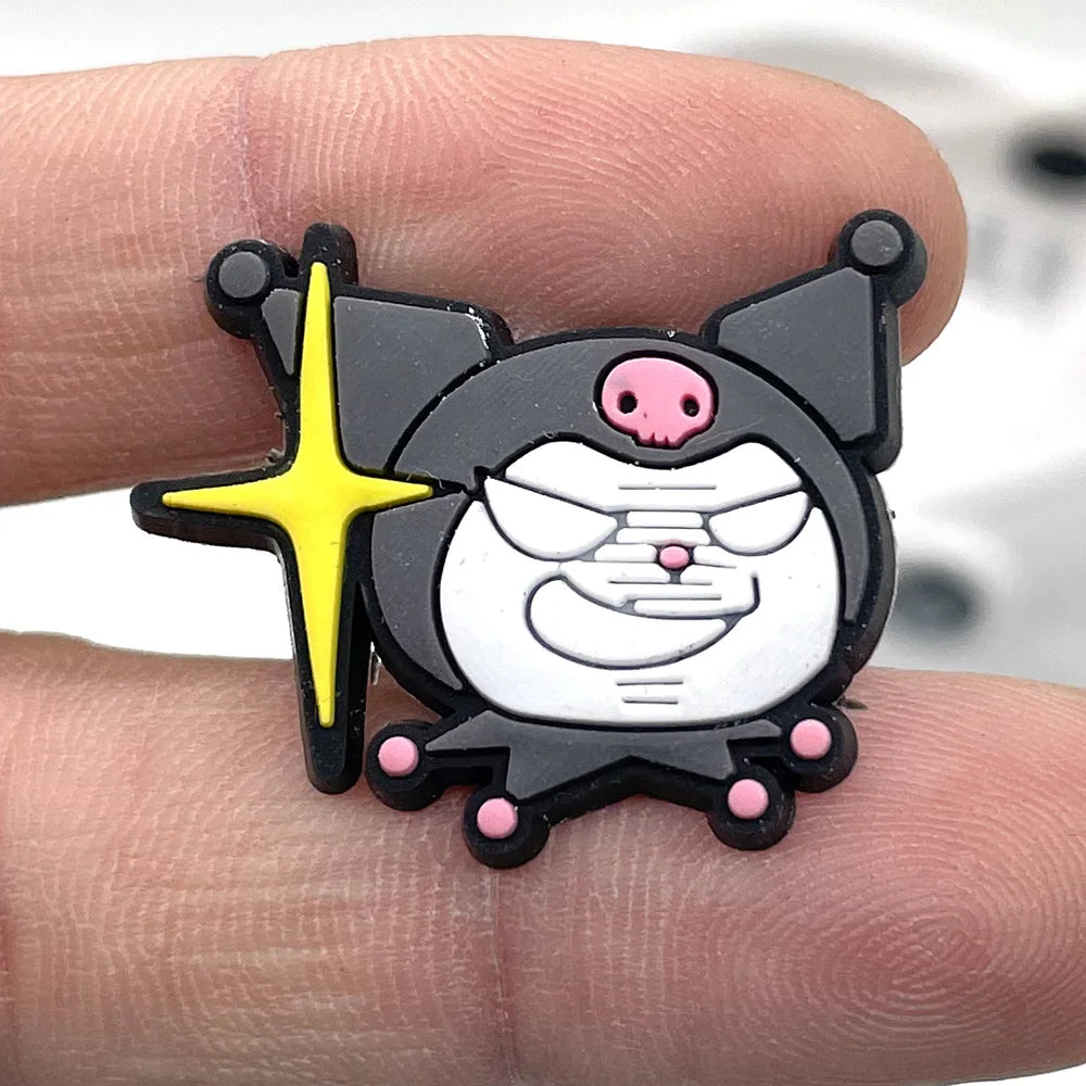 Fashion MINISO 1PCS Cartoon Cute Sanrio DIY Decorate Kuromi Shoe Charms PVC Black Sandals Accessories Kids Girls Boy X-mas Gifts