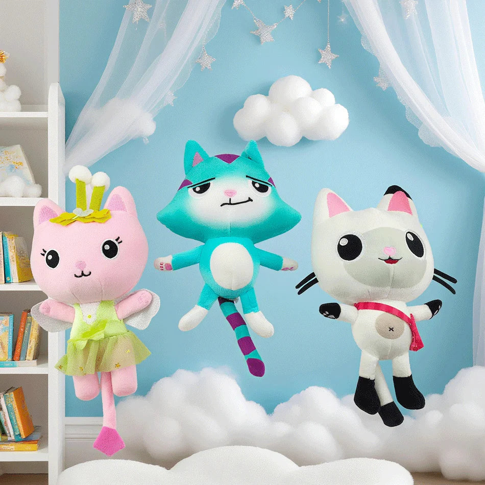 New Gabbys Dollhouse Plush Toy Mercat Cartoon Stuffed Animals Smiling Cat Car Cat Hug Gabys Girl Dolls Kids Birthday Gifts