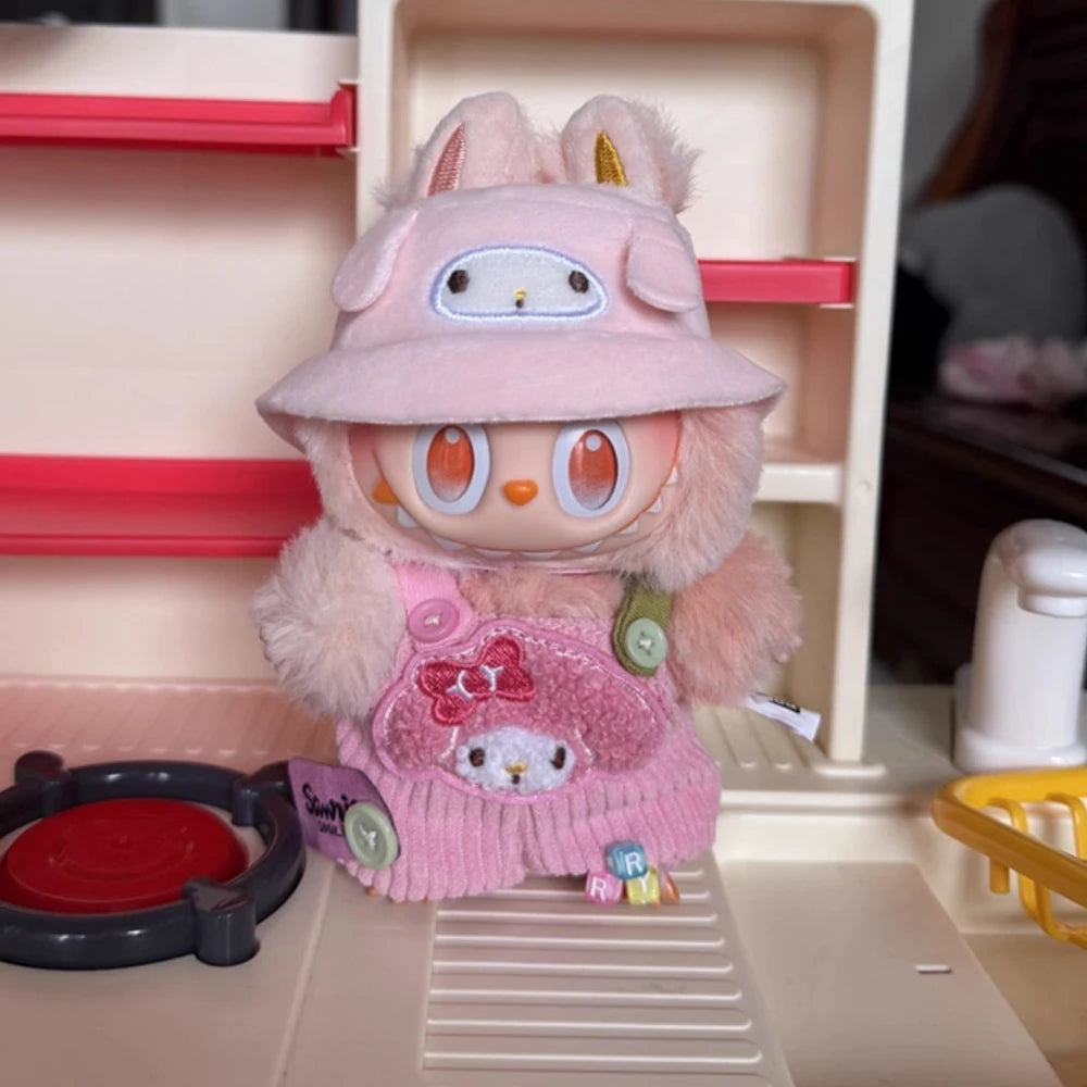 For 17cm Labubu Doll Clothes Cute Overalls Sanrio Hello Kitty Kuromi Cinnamoroll Clothes Doll Clothes for Dolls Kids Gifts