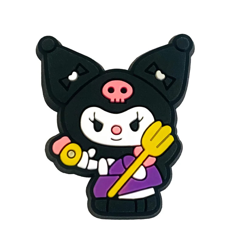 Fashion MINISO 1PCS Cartoon Cute Sanrio DIY Decorate Kuromi Shoe Charms PVC Black Sandals Accessories Kids Girls Boy X-mas Gifts