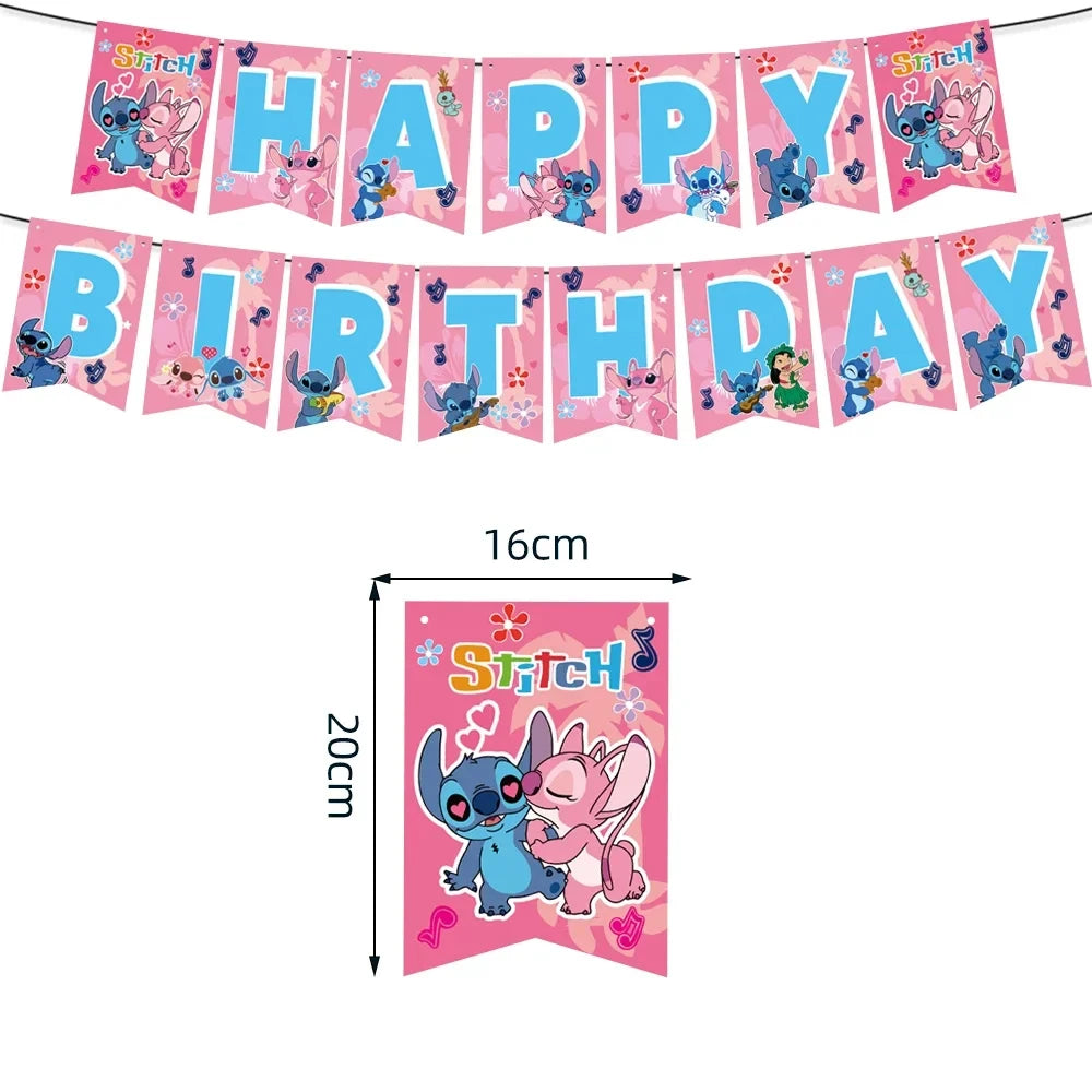 Pink Lilo and Stitch Angel Birthday Supplies Dishes Cup Plate Tablecloth Balloon Banner Girls Party Baby Shower Decorations