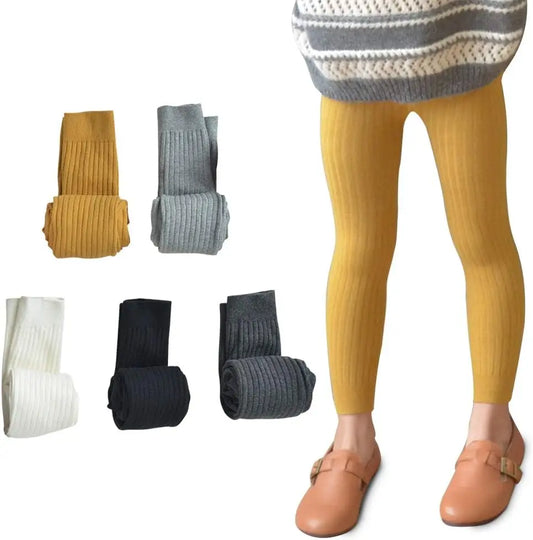 Toddler Girls Cotton Cable Knit Leggings Classic Solid Footless Tights Ankle Length Pants for Kids