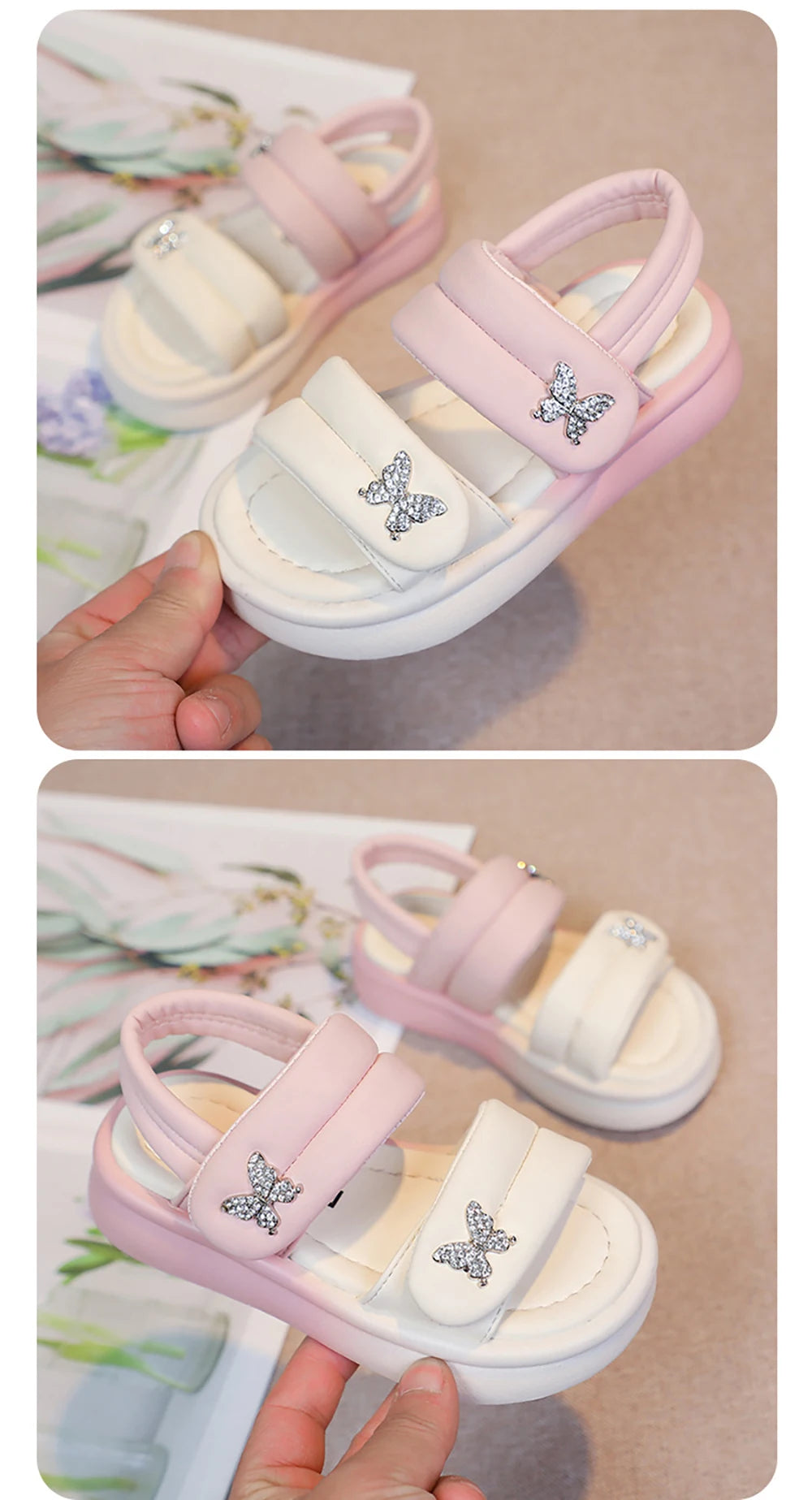 Korean Style Princess Sandals For Girls Rhinestone Butterfly Teenager Girl's Sandals Trend Fashion Teenager Beach Sandals Kids