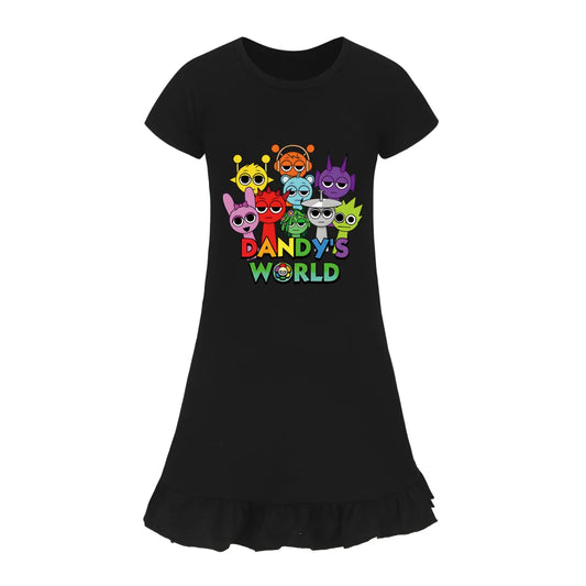 Hot sprunki Child Clothes Kids Summer Horror Game Incredibox Pajamas Dress Baby Girls Short Sleeve Nightgown Cartoon Sleep Wear