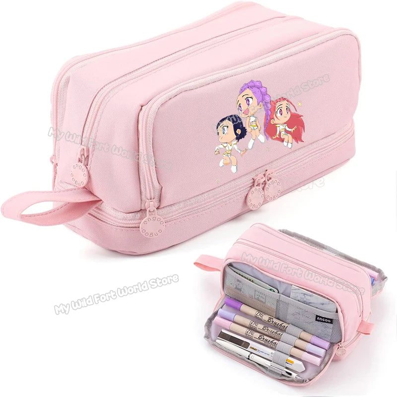 Kpop Demon Hunters High-capacity Pencil Bag Cartoon  Music Girl Pencilcase Rumi Mira Zoey Student Pen Case Kid School Stationery