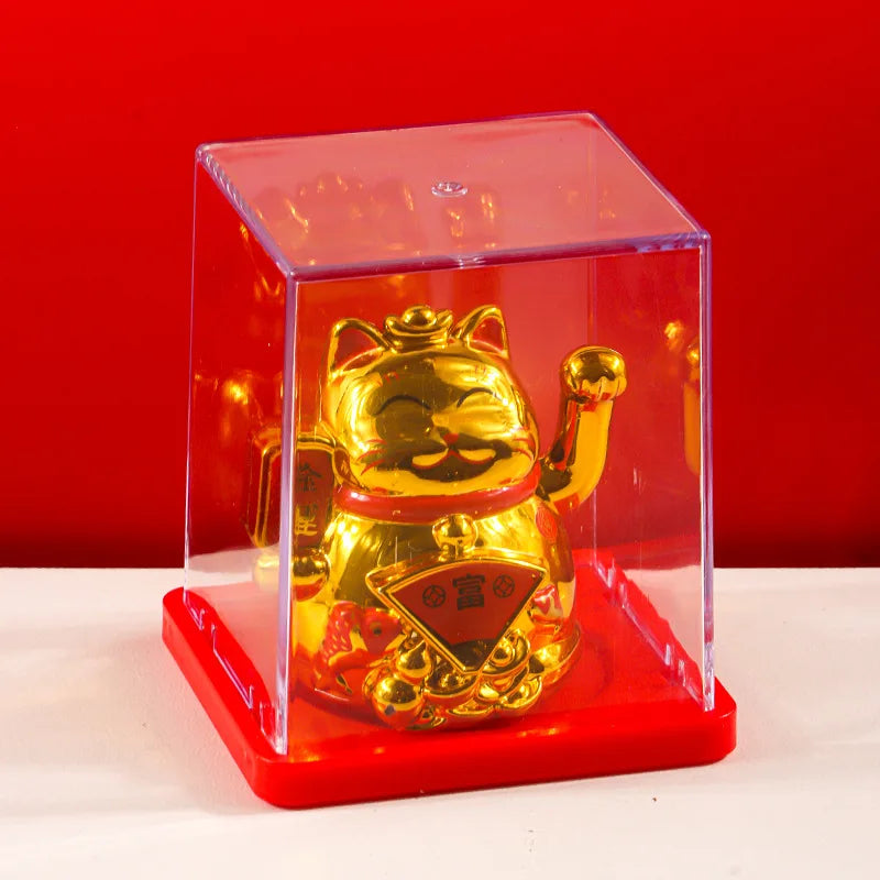 Solar Powered Maneki Neko Lucky Cat Welcoming Chinese Lucky Cat Waving Hand Beckoning Fortune Cat Figurines For Home Decor