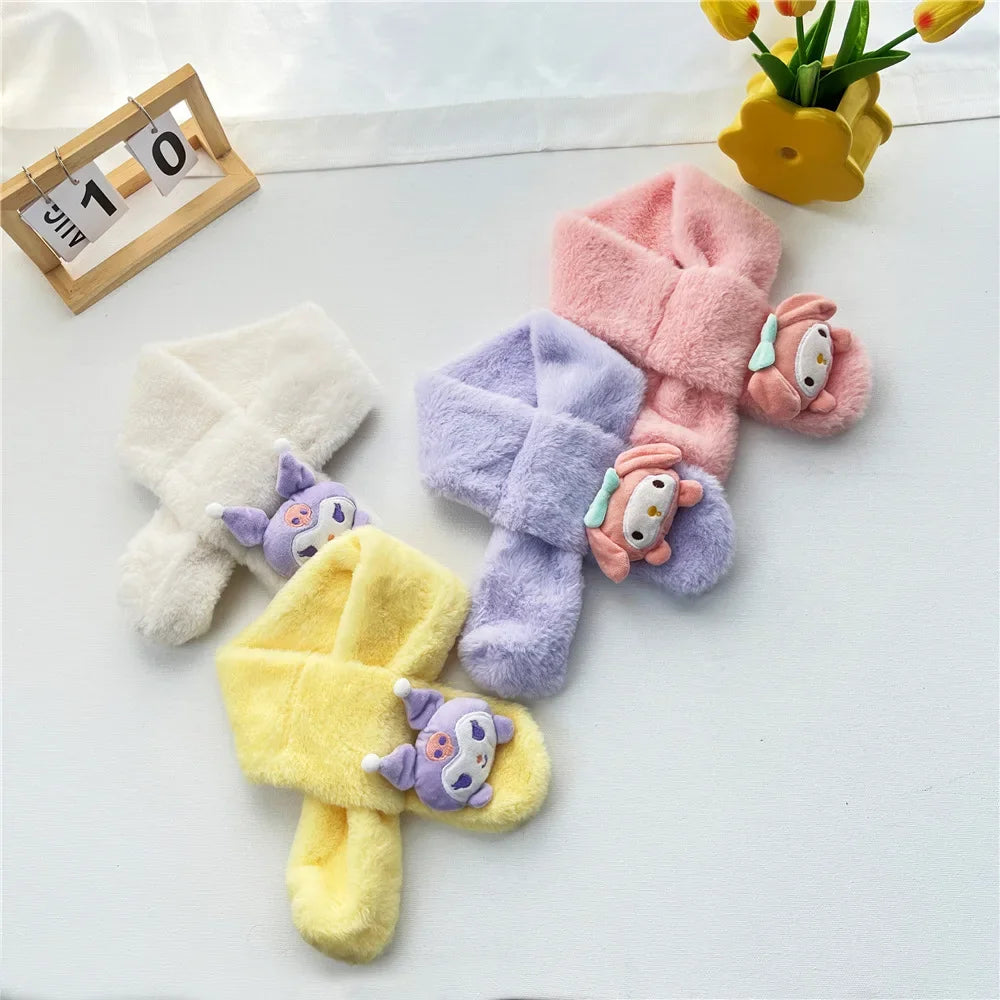 Kawaii Sanrio Plush Kuromi Children Scarf Cinnamoroll My Melody Anime Accessories Soft Thickened Kids Scarves Girls Cute Gifts
