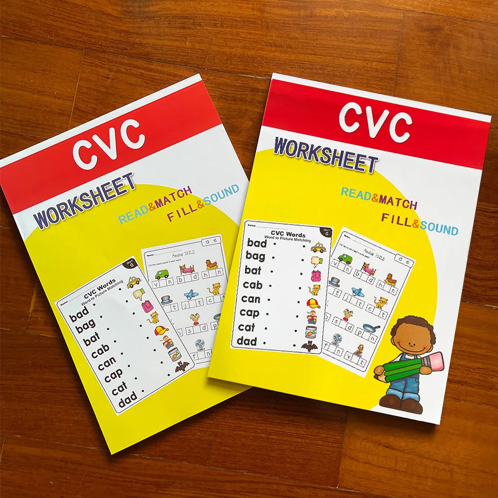 2books English CVC Words Phonics Workbook Language Arts Skills book for Kids children read & match & sound & sentence Worksheet