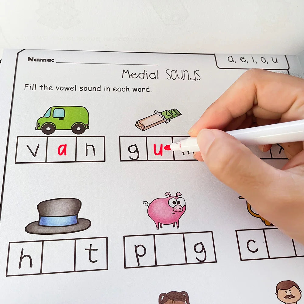 2books English CVC Words Phonics Workbook Language Arts Skills book for Kids children read & match & sound & sentence Worksheet