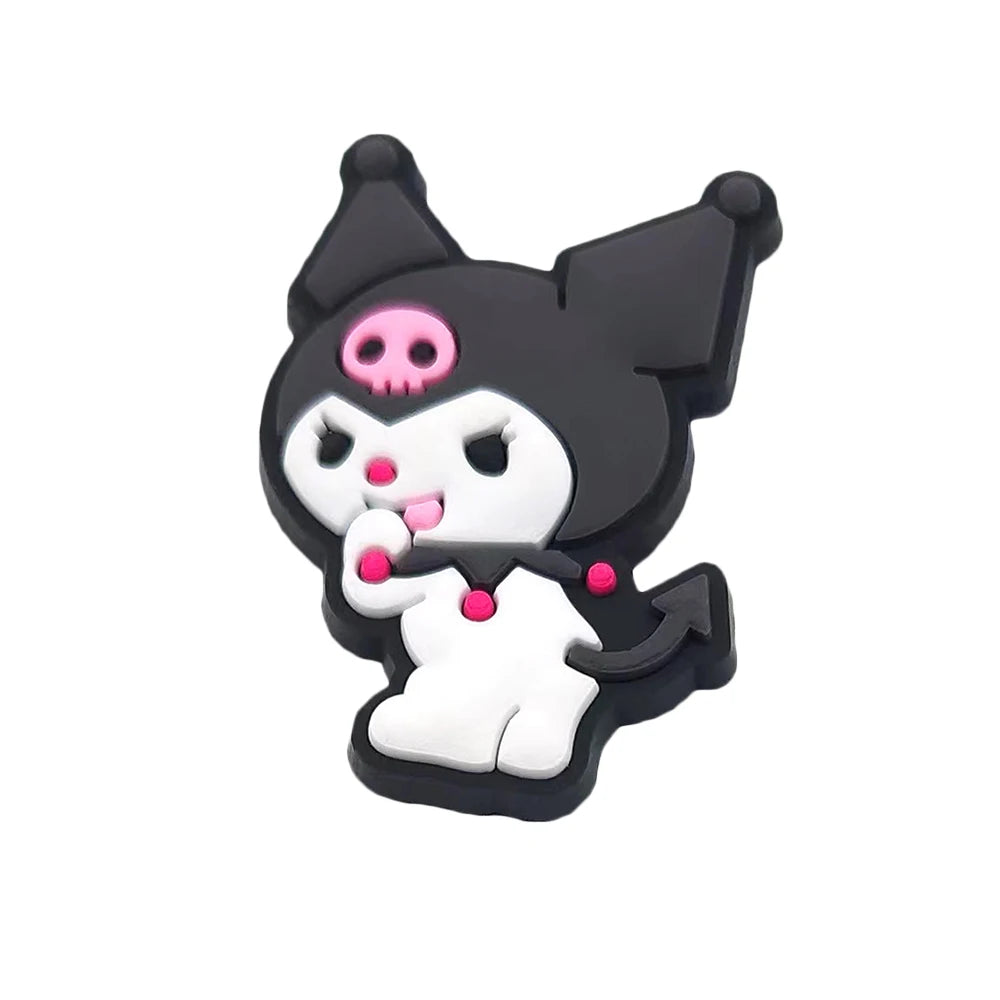 Fashion MINISO 1PCS Cartoon Cute Sanrio DIY Decorate Kuromi Shoe Charms PVC Black Sandals Accessories Kids Girls Boy X-mas Gifts