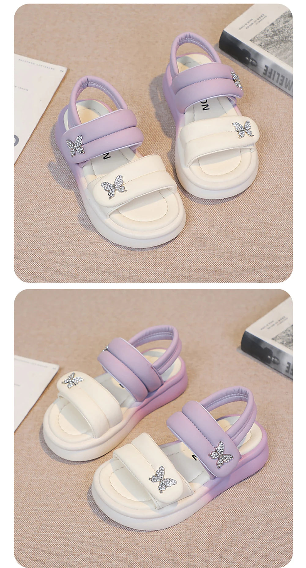 Korean Style Princess Sandals For Girls Rhinestone Butterfly Teenager Girl's Sandals Trend Fashion Teenager Beach Sandals Kids