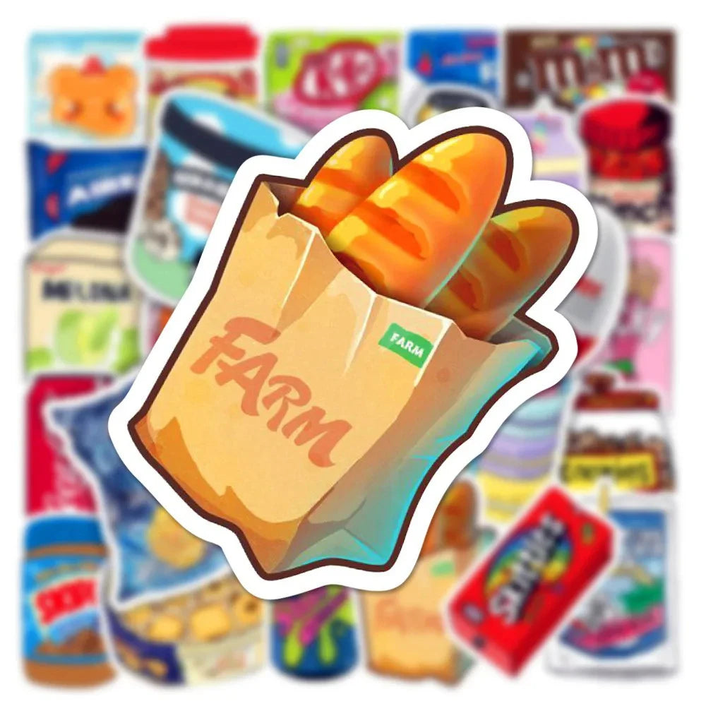 10/30/50pcs Kawaii Cartoon Snack Food Stickers Packaging Waterproof Graffiti Laptop Phone Bike Cute DIY Decals Sticker Toys