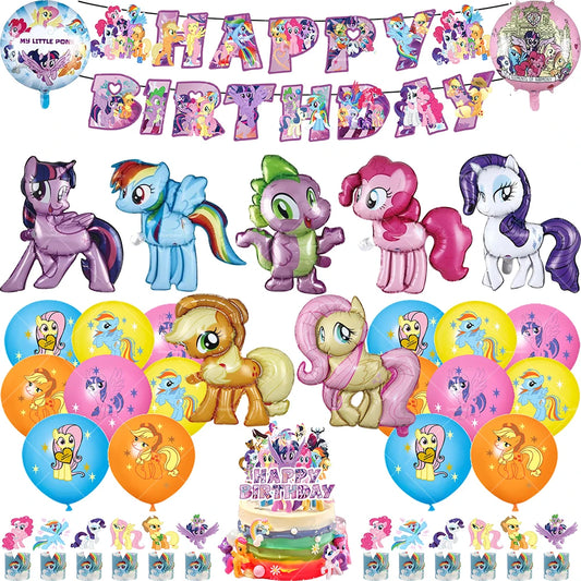My Little Pony Foil Balloon Happy Birthday Latex Ballon Banner Party Decoration Cake Topper Supplies Backdrop Disposable Kid Toy