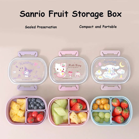 Sanrio Hello Kitty Cinnamoroll Fruit Box Children Portable Spring Outing Separated Fresh-Keeping Bento Box Lunch Box for Kids