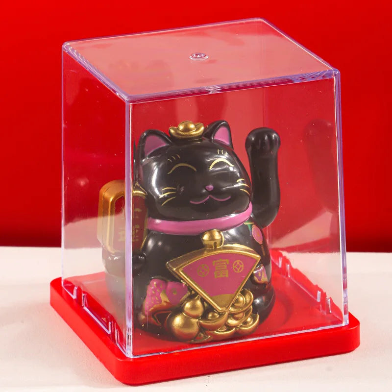 Solar Powered Maneki Neko Lucky Cat Welcoming Chinese Lucky Cat Waving Hand Beckoning Fortune Cat Figurines For Home Decor