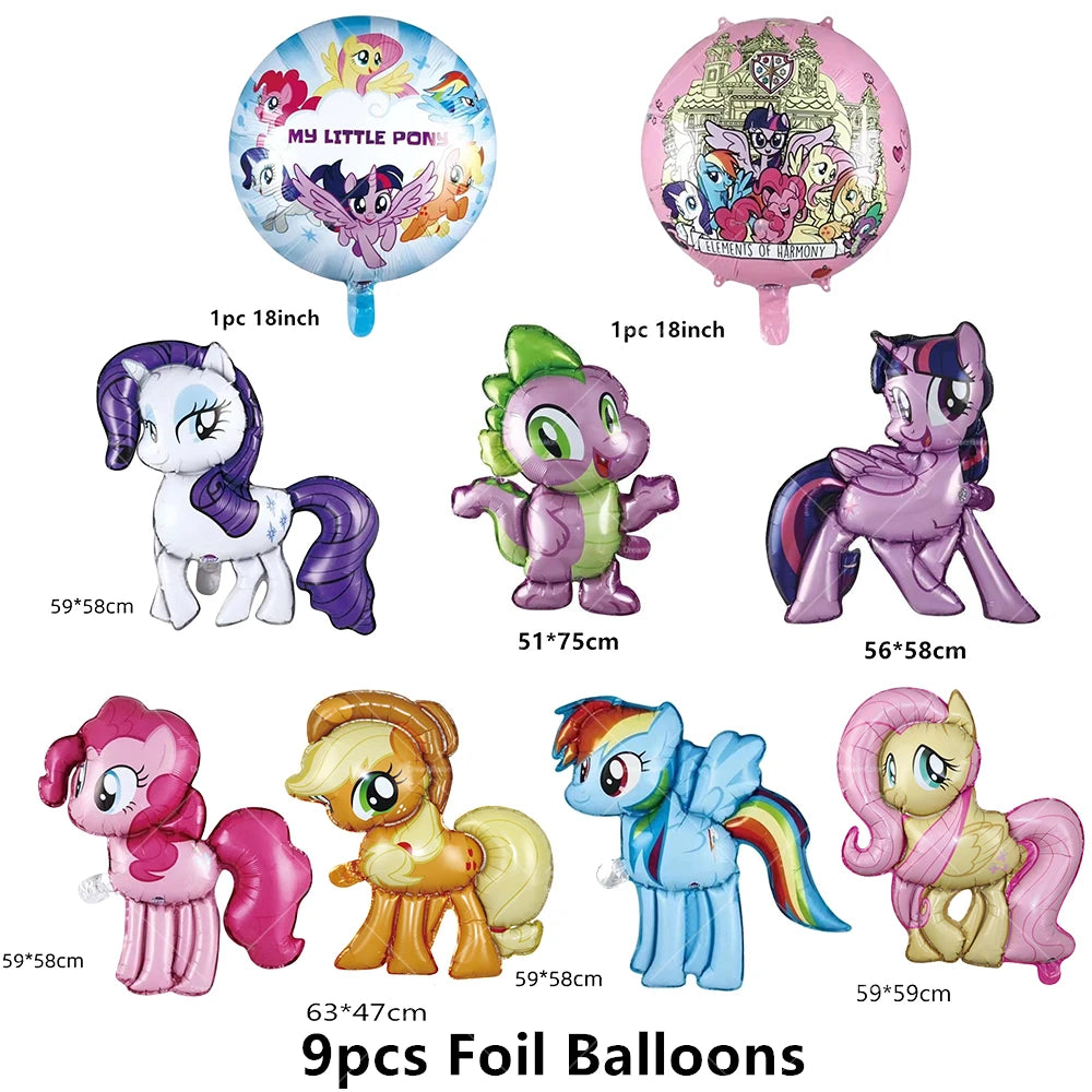 My Little Pony Foil Balloon Happy Birthday Latex Ballon Banner Party Decoration Cake Topper Supplies Backdrop Disposable Kid Toy