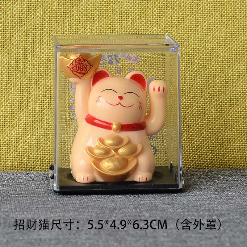 Solar Powered Maneki Neko Lucky Cat Welcoming Chinese Lucky Cat Waving Hand Beckoning Fortune Cat Figurines For Home Decor