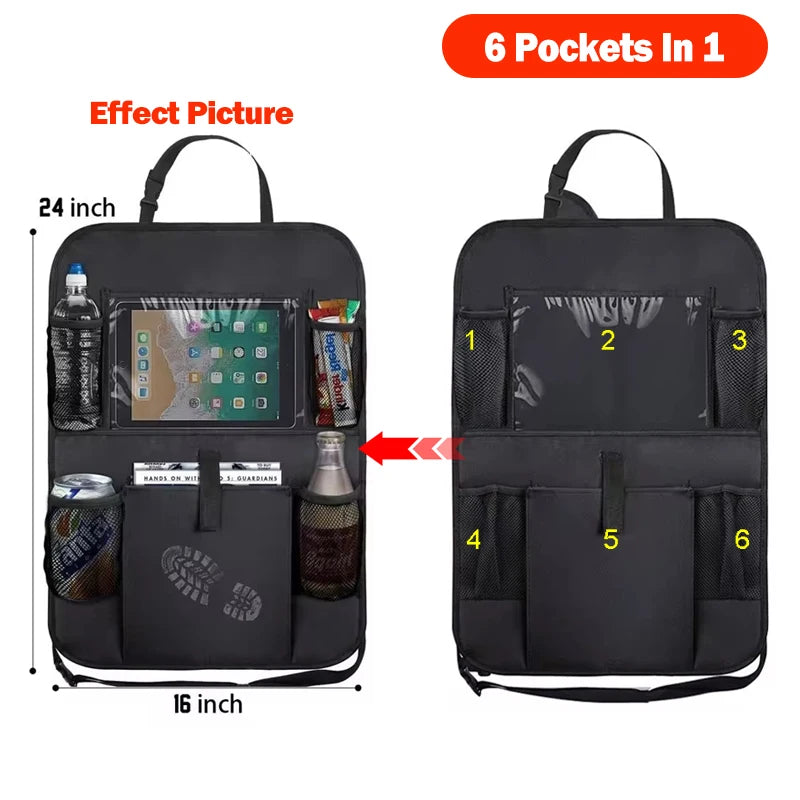 Car Seat Organizer Multi-functional Oxford Fabric Car Back Multi Pocket Storage Bag with Tablet Holder Protector for Kids
