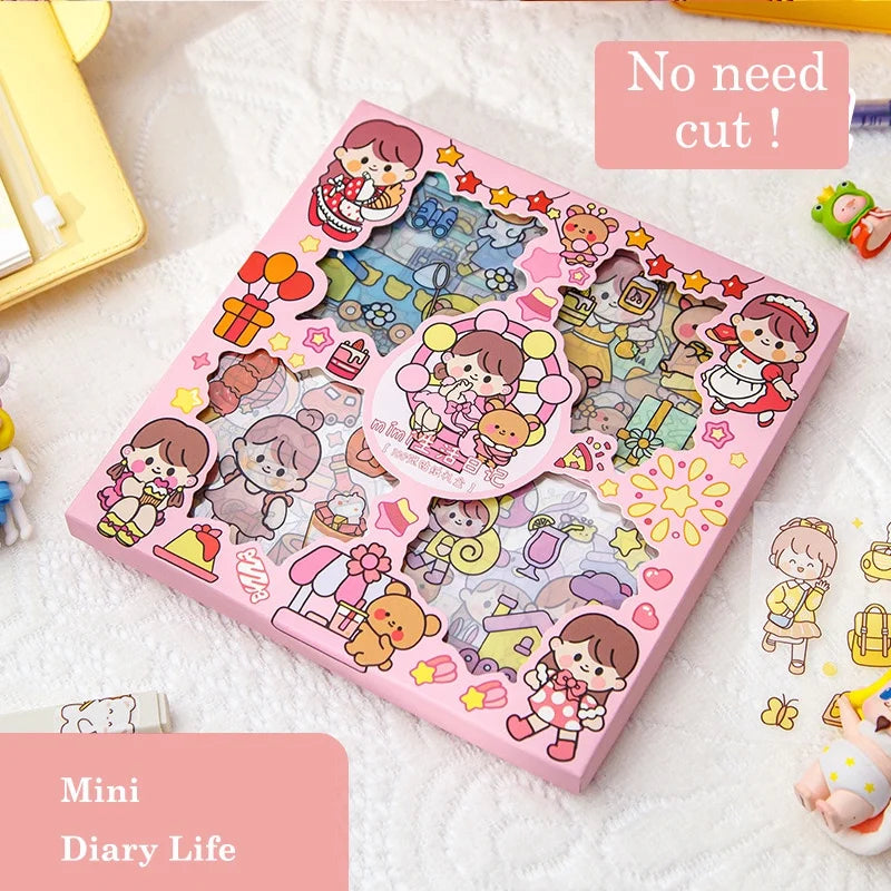 100 Pcs/Box Stickers for Kids Girls Set Kawaii Cartoon Decoration DIY Scrapbooking Waterproof Stationary Gift School Supplies